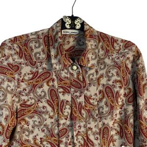 Vintage Alfred Dunner Women's 10  Brown And Red Paisley Blouse Button‎ Padded